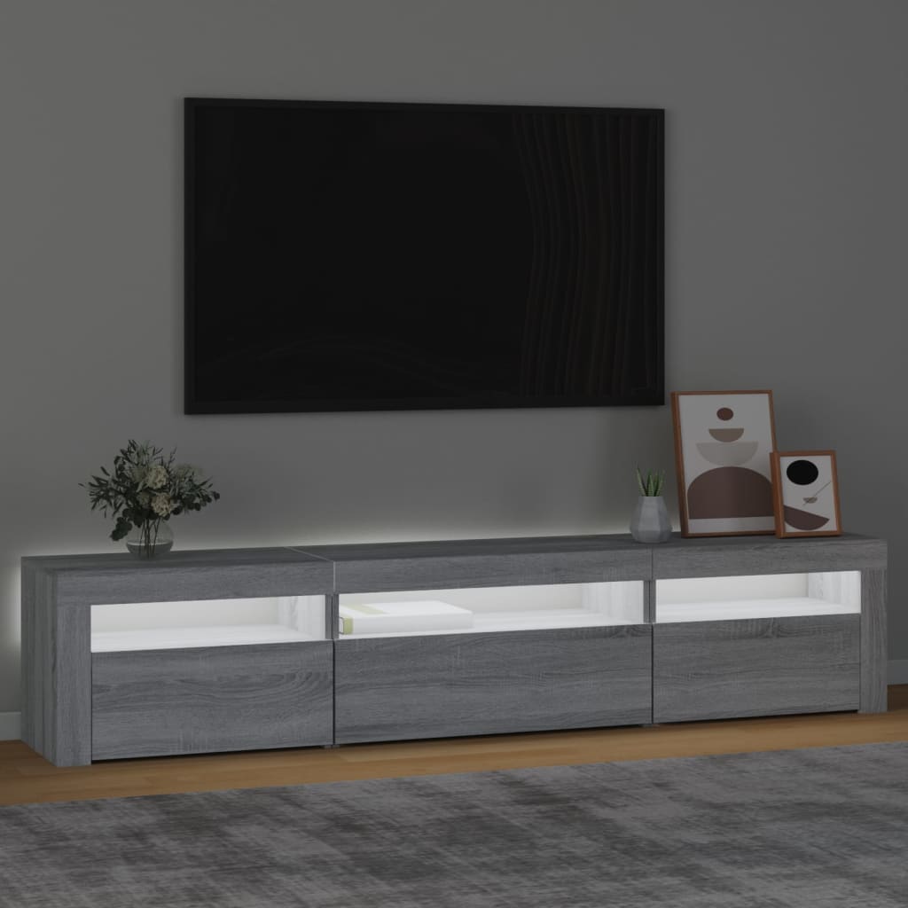 TV-Schrank mit LED-Leuchten Grau Sonoma 195x35x40 cm | Stepinfit.de