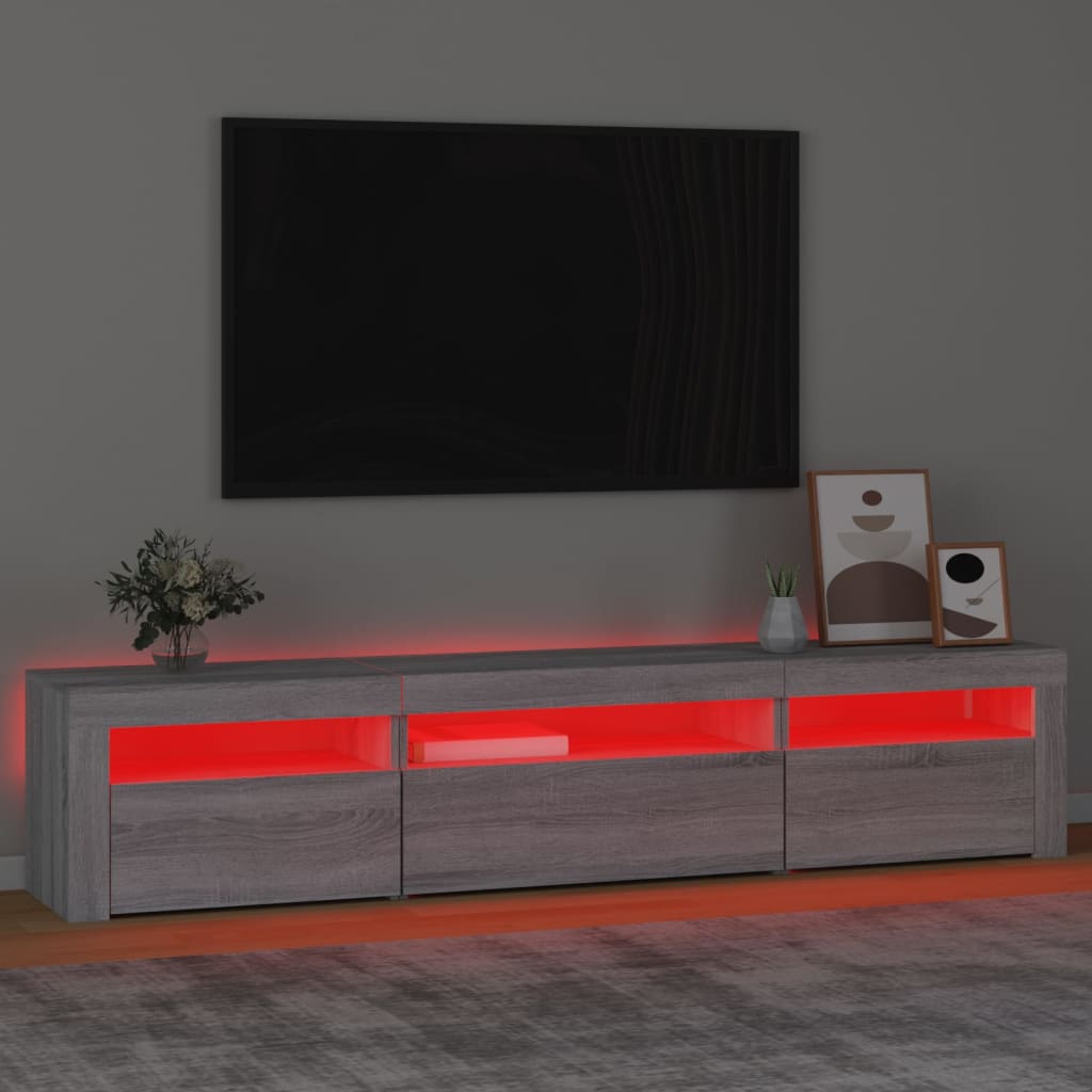 TV-Schrank mit LED-Leuchten Grau Sonoma 195x35x40 cm | Stepinfit.de