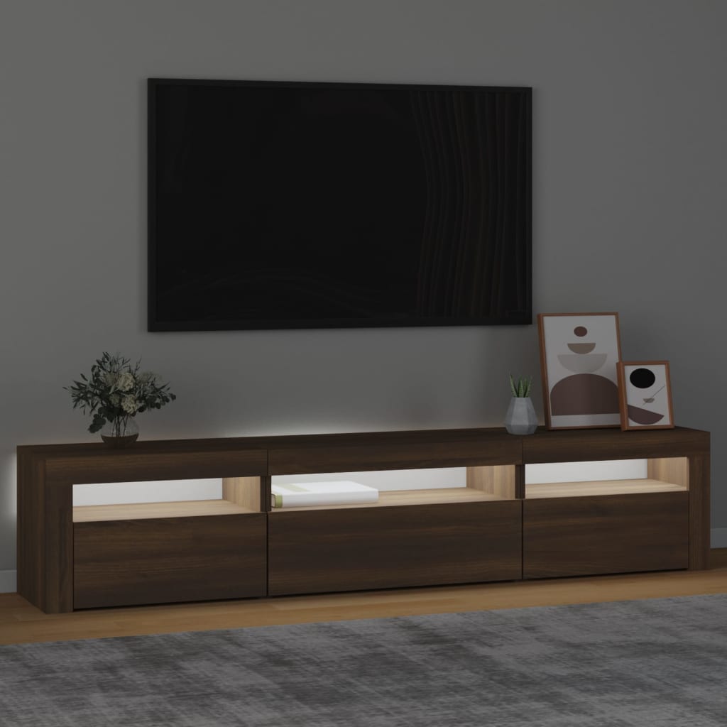 barna tölgyszínű TV-szekrény LED-lámpákkal 195x35x40 cm