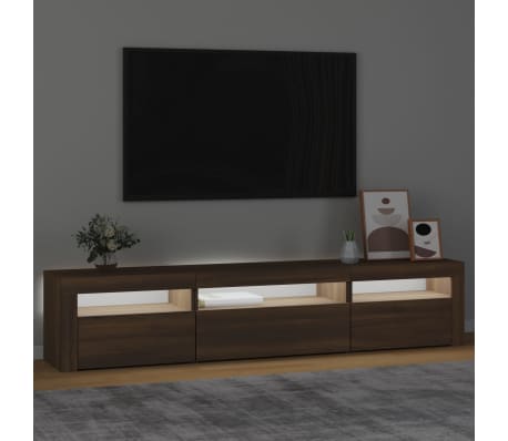 vidaXL Mobile Porta TV con Luci LED Rovere Marrone 195x35x40 cm