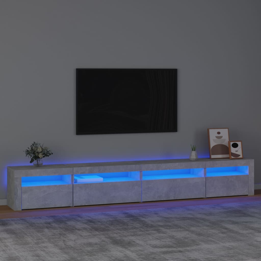 vidaXL Meuble TV avec lumières LED Gris béton 270x35x40 cm