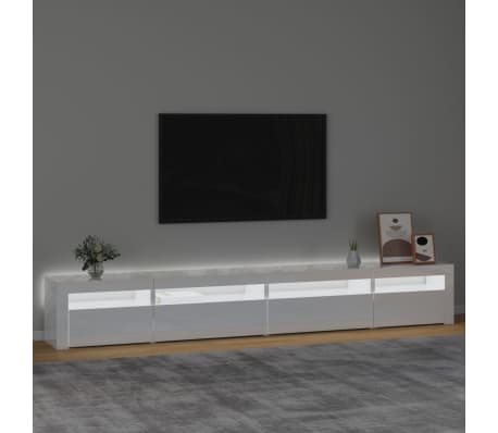 vidaXL Comodă TV cu lumini LED, alb extralucios, 270x35x40 cm