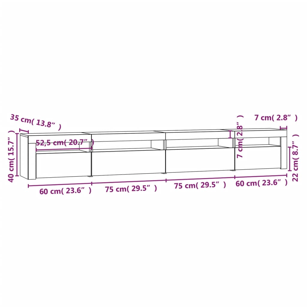 Comodă TV cu lumini LED, stejar fumuriu, 270x35x40 cm