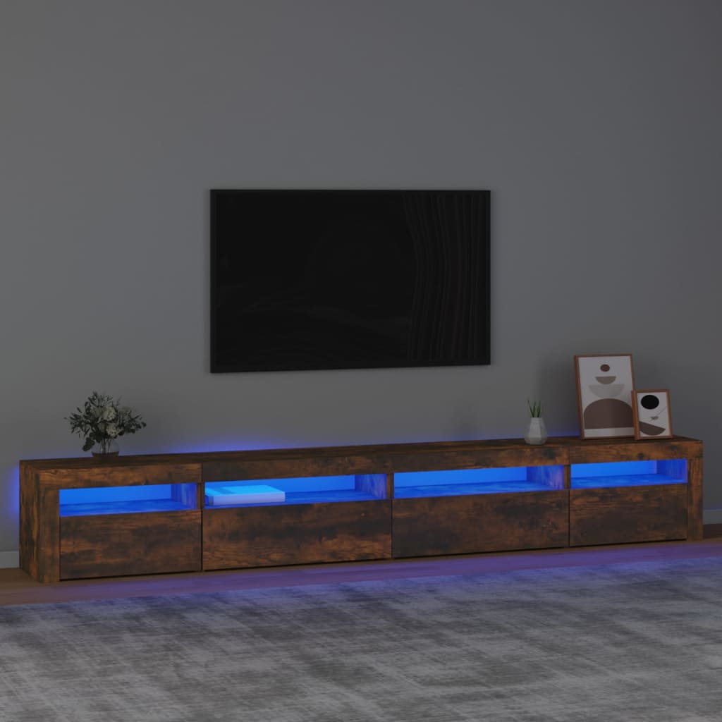 vidaXL Szafka pod TV z o�wietleniem LED, przydymiony d�b, 270x35x40 cm