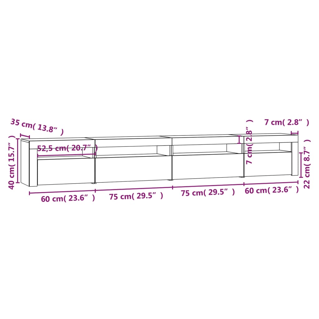 Comodă TV cu lumini LED, gri sonoma, 270x35x40 cm