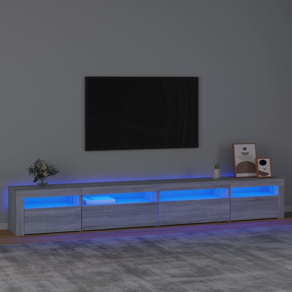 vidaXL Szafka pod TV z owietleniem LED, szary db sonoma, 270x35x40cm