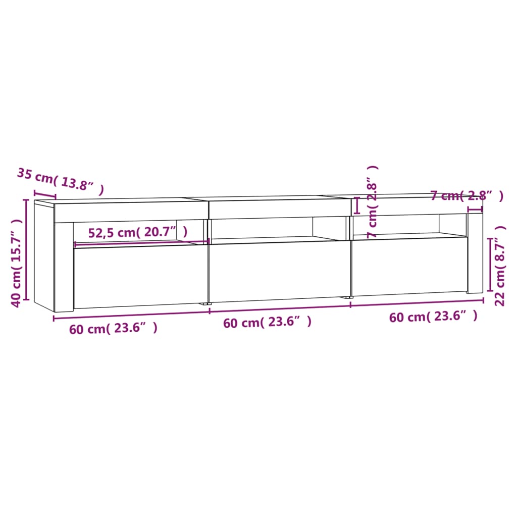 TV omarica z LED lučkami črn 180x35x40 cm