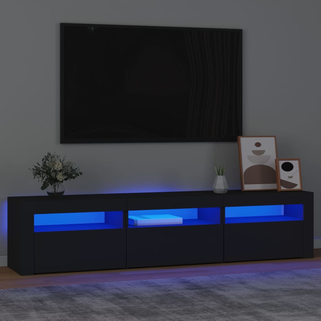vidaXL Szafka pod TV z owietleniem LED, czarna, 180x35x40 cm