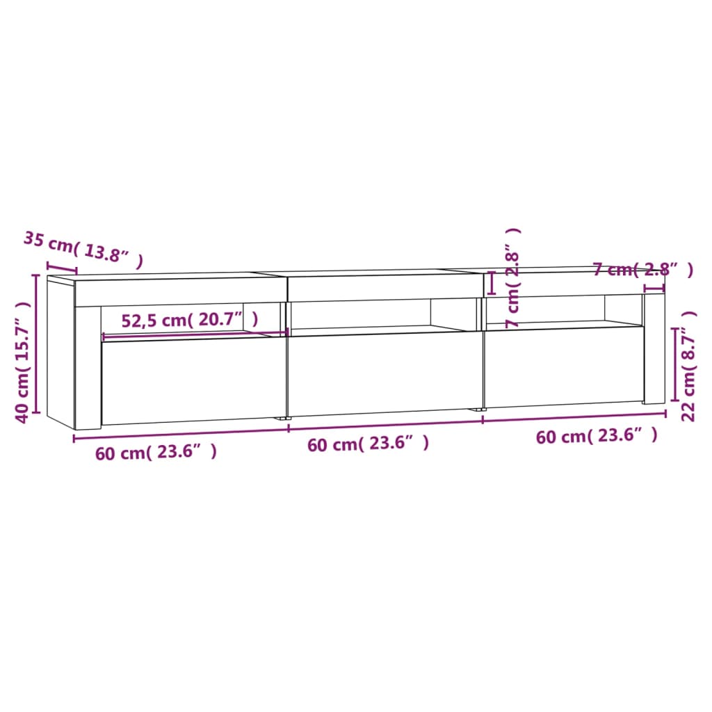 Szafka pod TV z oświetleniem LED, szarość betonu, 180x35x40 cm