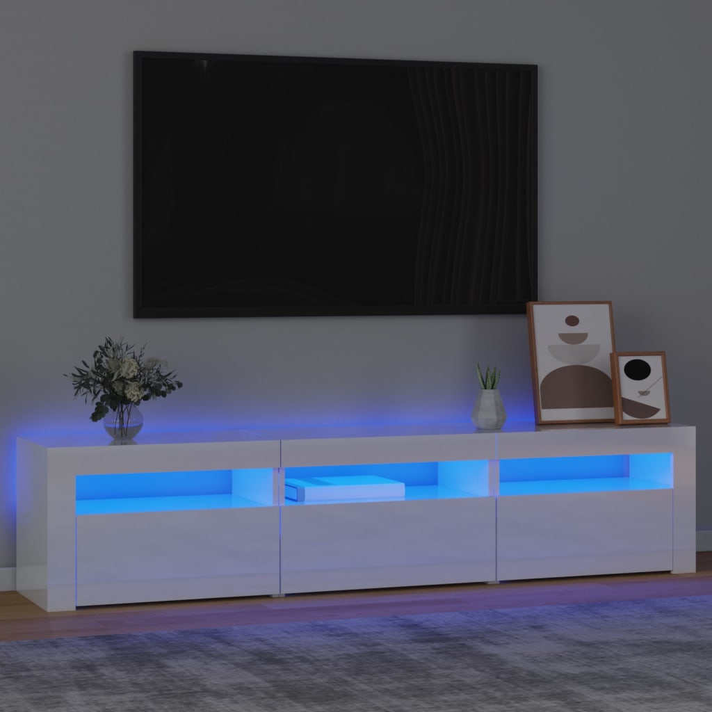 vidaXL Comodă TV cu lumini LED, alb extralucios, 180x35x40 cm