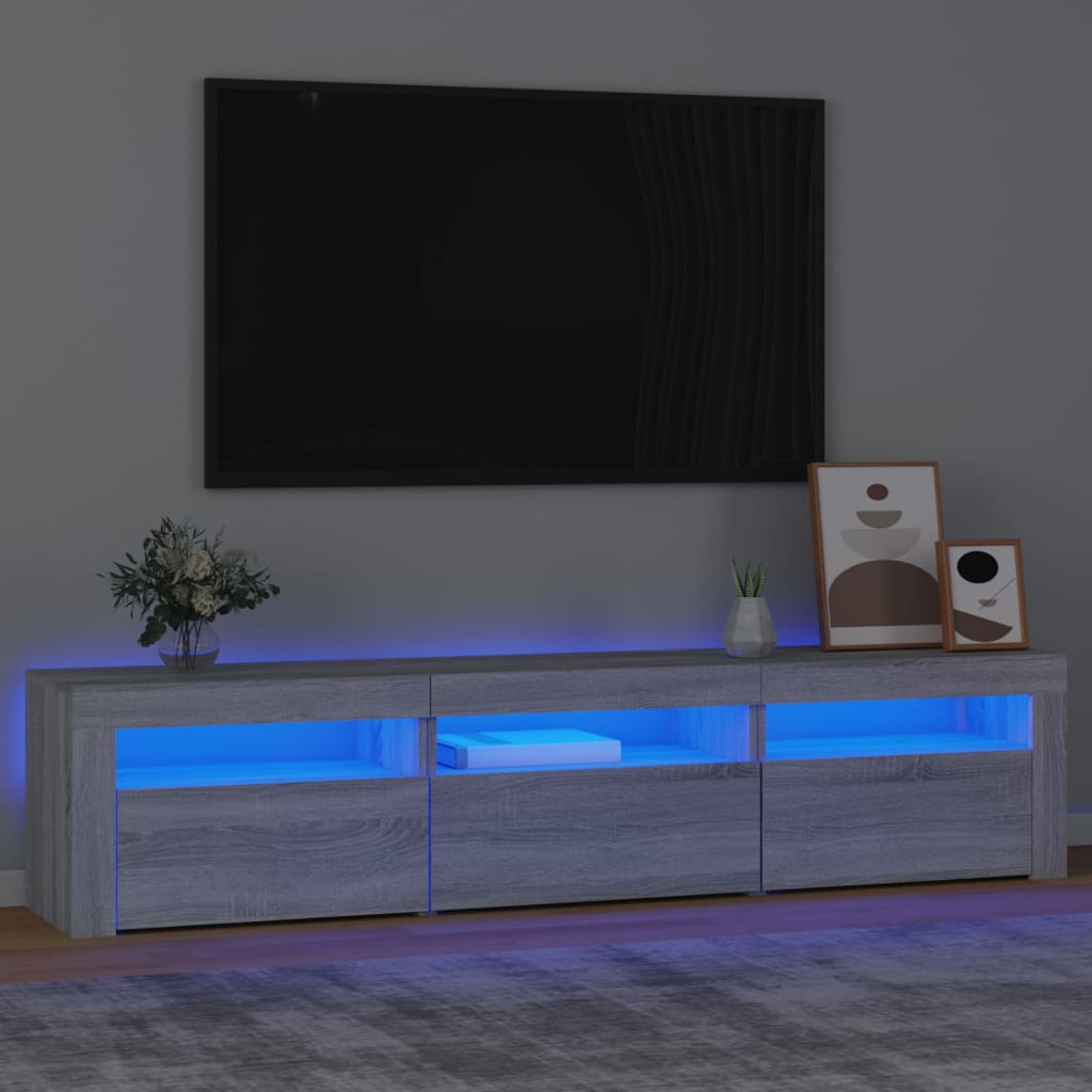 vidaXL Comodă TV cu lumini LED, gri sonoma, 180x35x40 cm