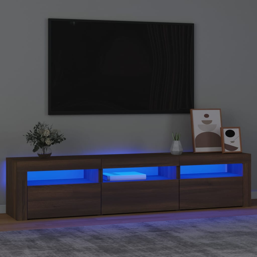 vidaXL Comodă TV cu lumini LED, stejar maro, 180x35x40 cm