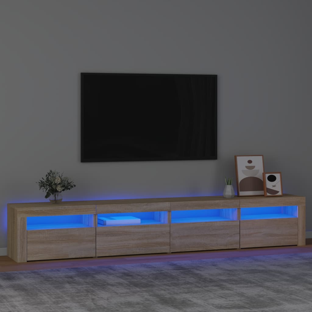 vidaXL Comodă TV cu lumini LED, stejar sonoma, 240x35x40cm