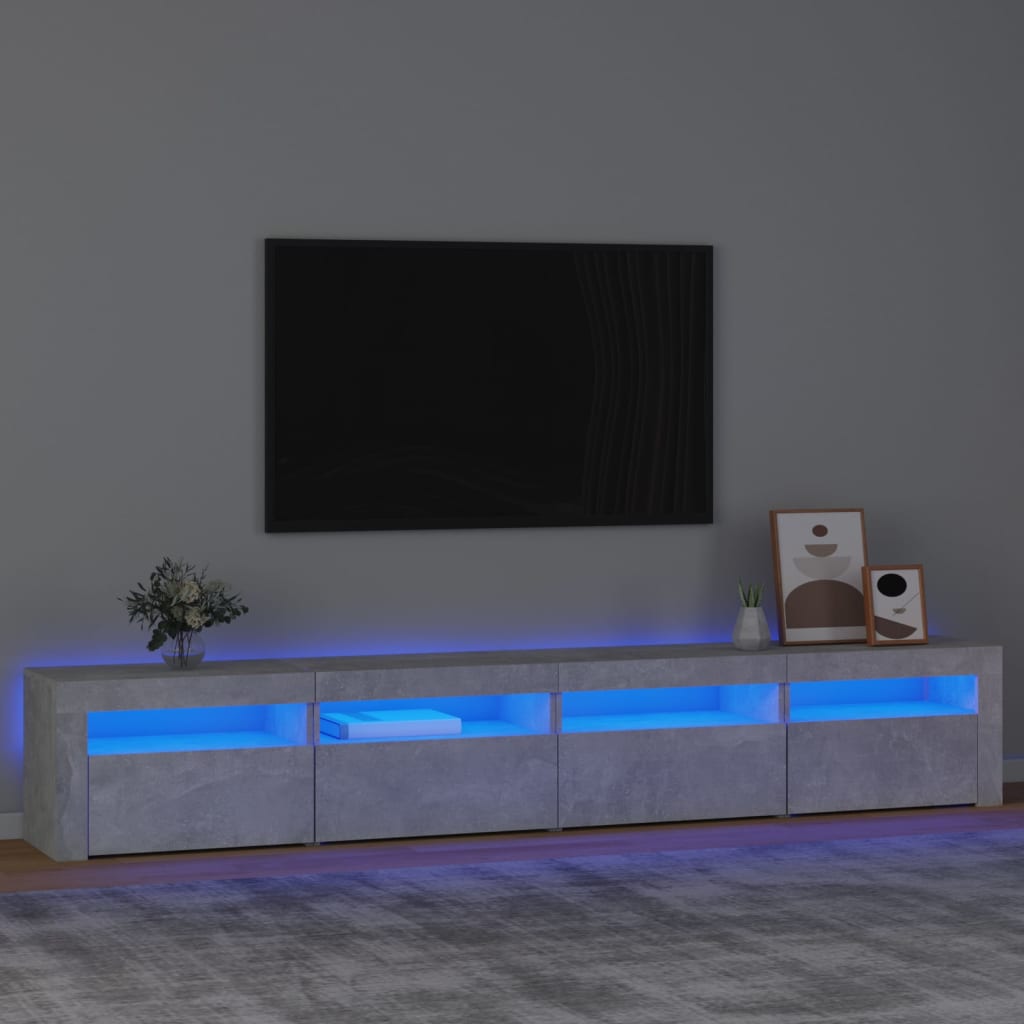 vidaXL sengebord med LED-lys 240x35x40 cm betongrå
