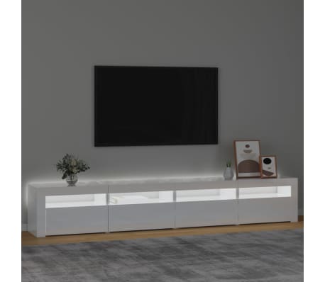 vidaXL Comodă TV cu lumini LED, alb extralucios, 240x35x40cm