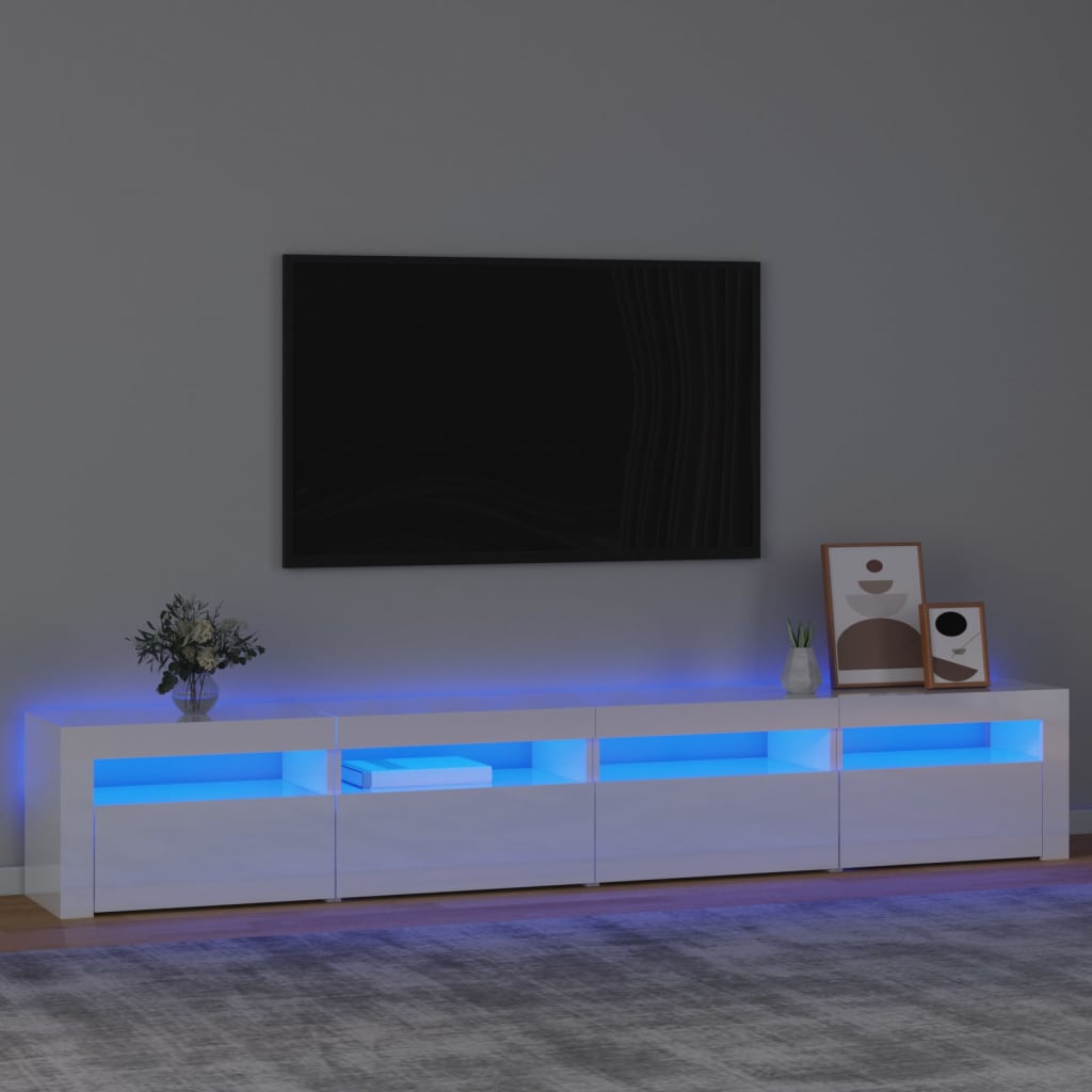 vidaXL Szafka pod TV z owietleniem LED, biaa z poyskiem,240x35x40cm