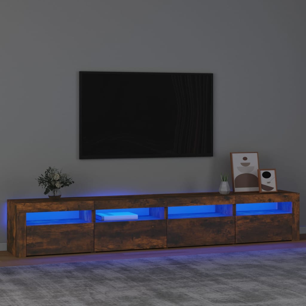 vidaXL Szafka pod TV z o�wietleniem LED, przydymiony d�b, 240x35x40 cm