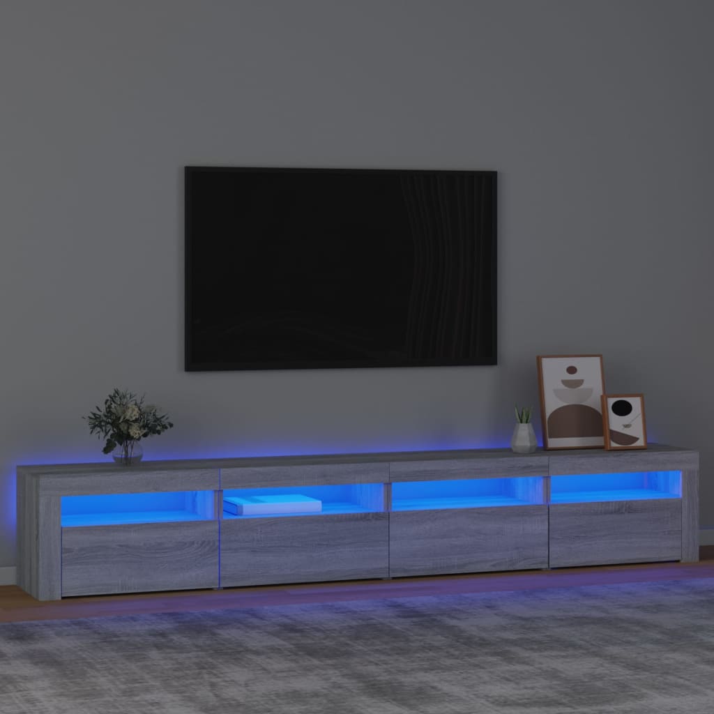vidaXL Szafka pod TV z owietleniem LED, szary db sonoma,240x35x40 cm
