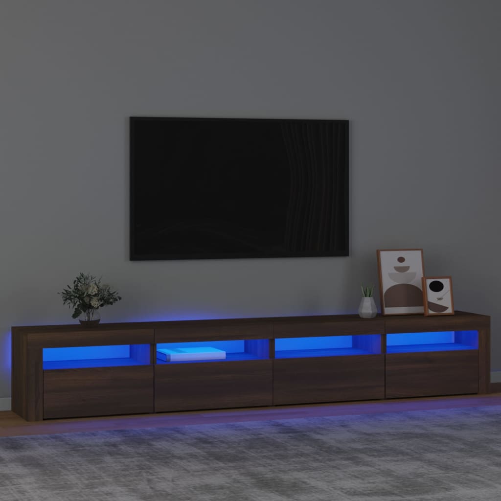 vidaXL Comodă TV cu lumini LED, stejar maro, 240x35x40 cm