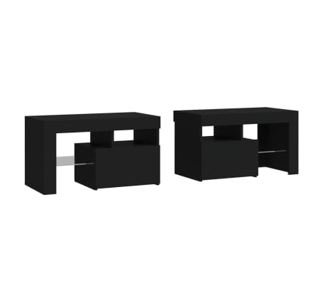 vidaXL Nachttische 2 Stk. mit LED-Leuchten Schwarz 70x36,5x40 cm