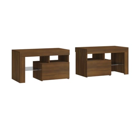 vidaXL Naktinės spintelės su LED, 2vnt., rudos ąžuolo, 70x36,5x40cm