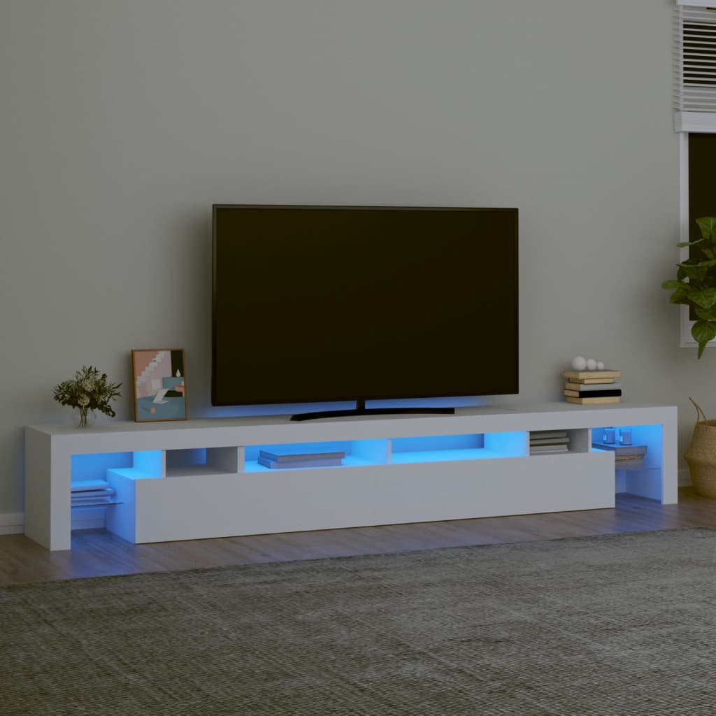 vidaXL Comodă TV cu lumini LED, alb, 260x36,5x40cm