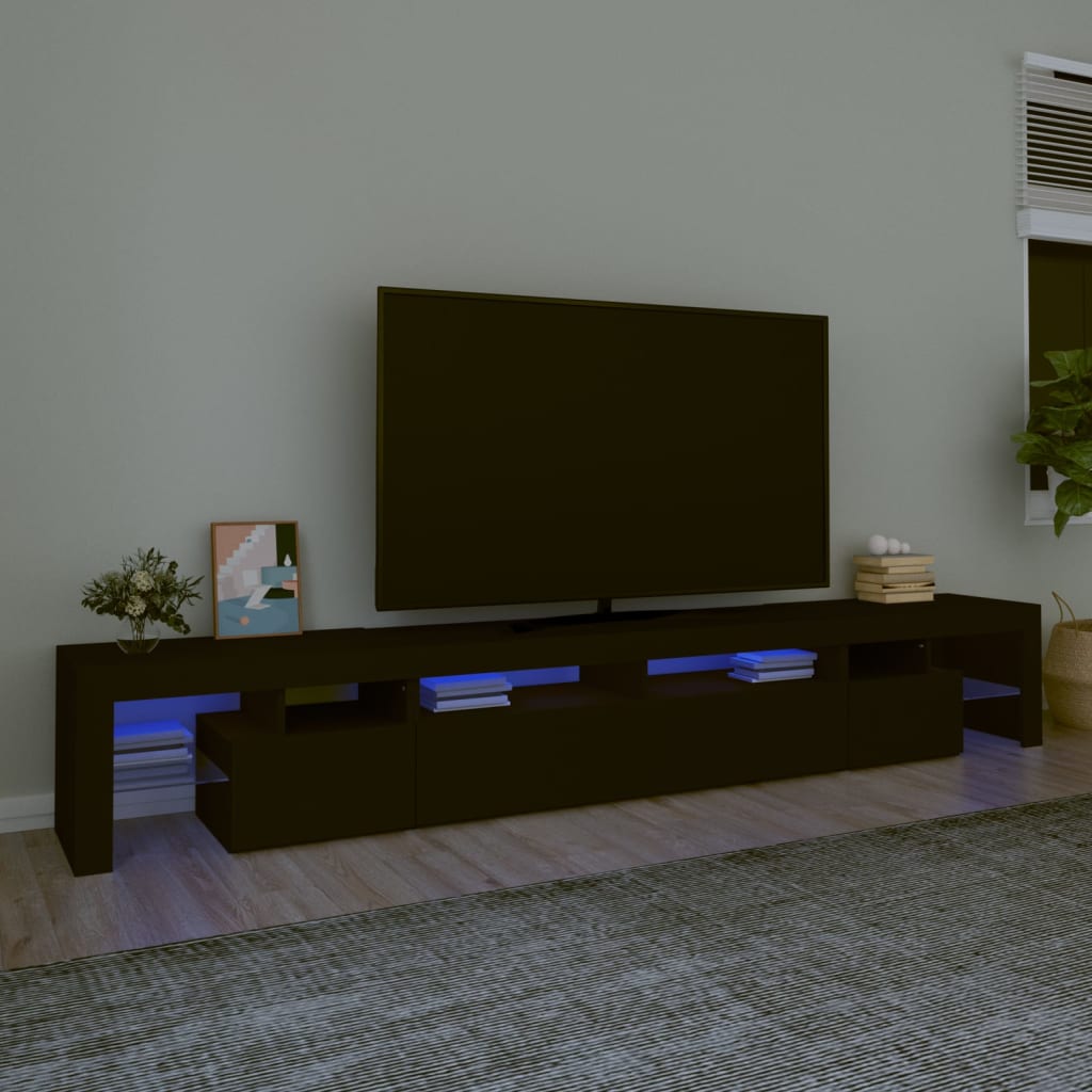 vidaXL Szafka pod TV z owietleniem LED, czarna, 260x36,5x40 cm