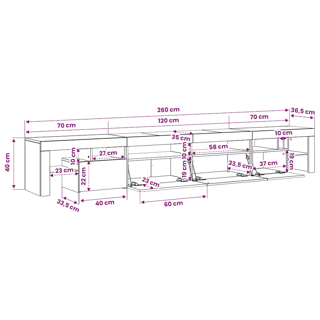 TV skříňka s LED osvětlením dub sonoma 260x36,5x40 cm - obrázek 15