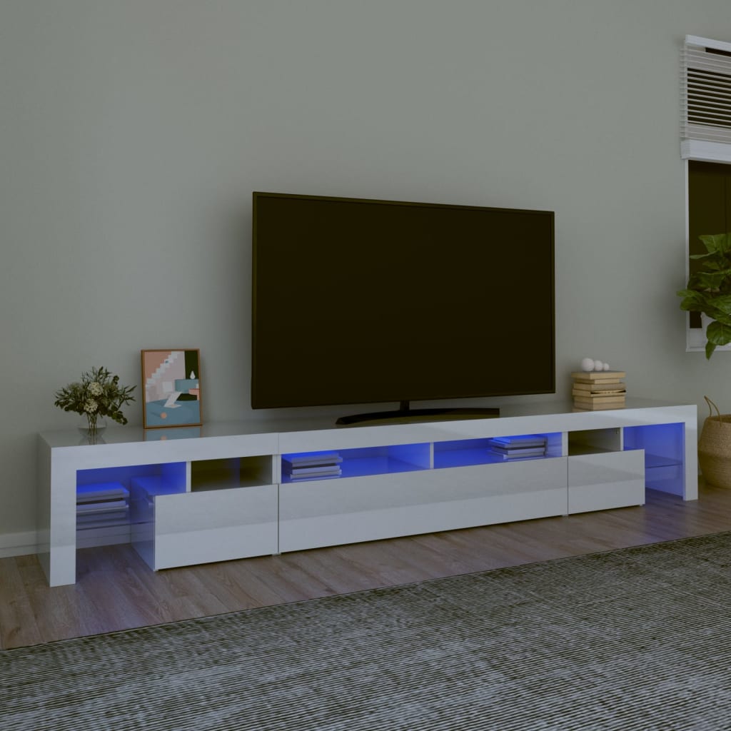 Tv-bänk med LED-belysning vit högglans 260×36,5×40 cm