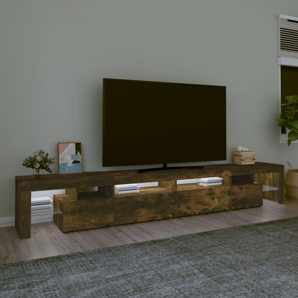 Meuble TV avec lumières LED Chêne fumé 260×36,5×40 cm | meublestv.fr 4