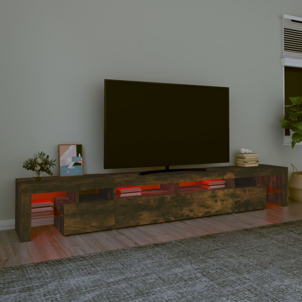 Meuble TV avec lumières LED Chêne fumé 260×36,5×40 cm | meublestv.fr 6