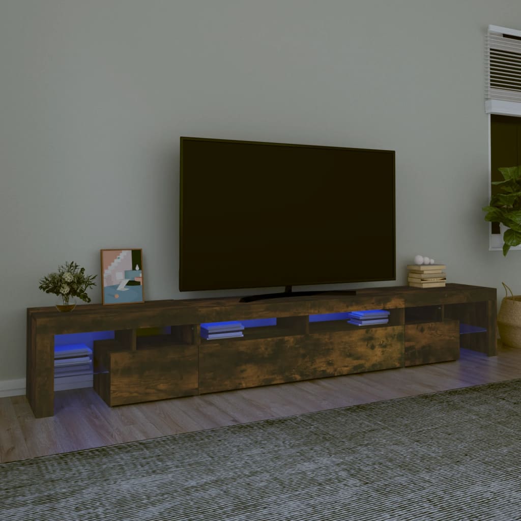 vidaXL Comodă TV cu lumini LED, stejar fumuriu, 260x36,5x40cm