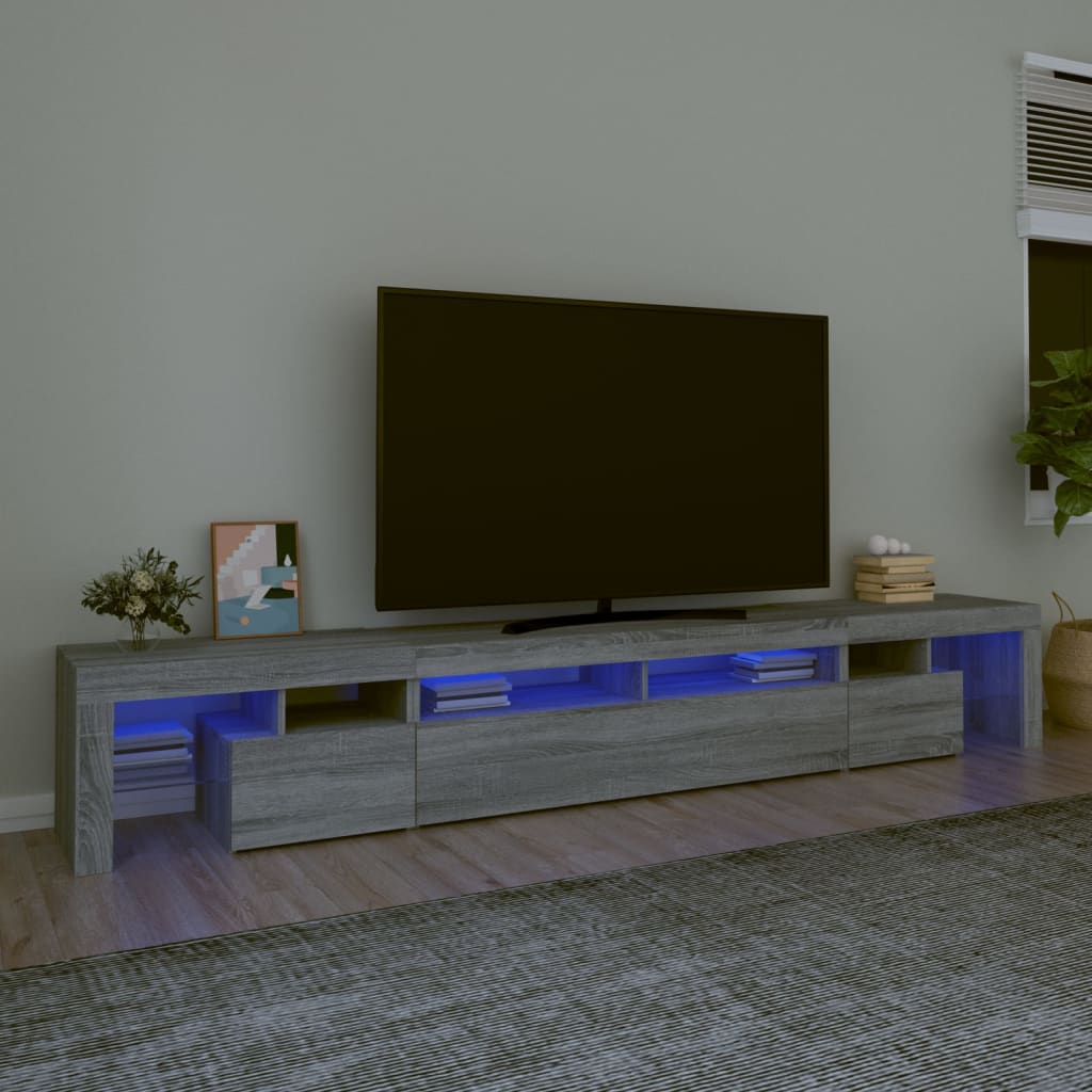 TV-Schrank mit LED-Leuchten Grau Sonoma 260x36,5x40 cm | Stepinfit.de