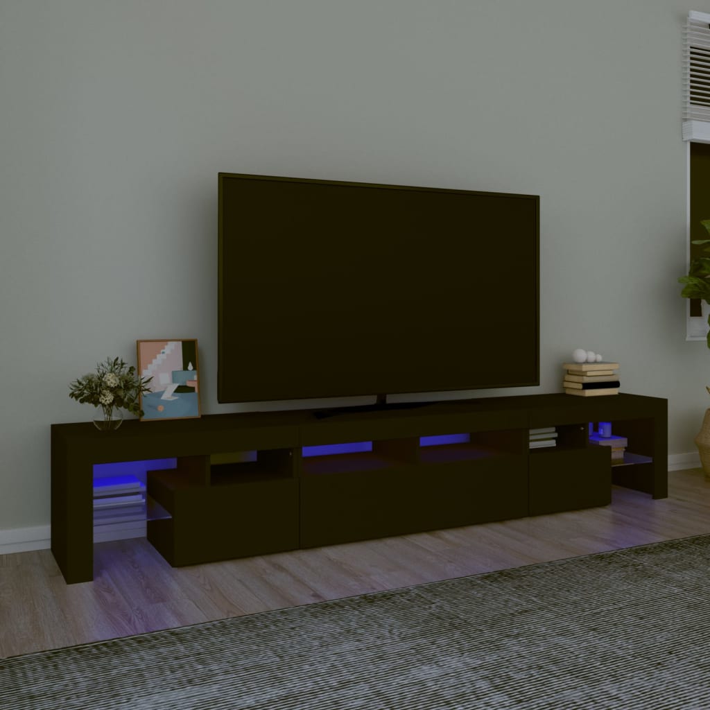 Comodă TV cu lumini LED, negru, 230×36,5×40 cm