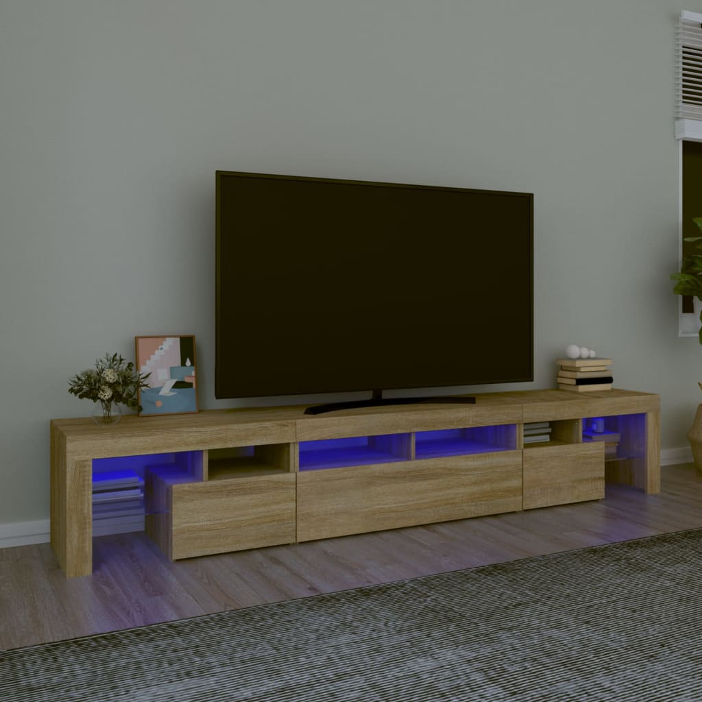vidaXL Szafka pod TV z owietleniem LED, db sonoma, 230x36,5x40 cm
