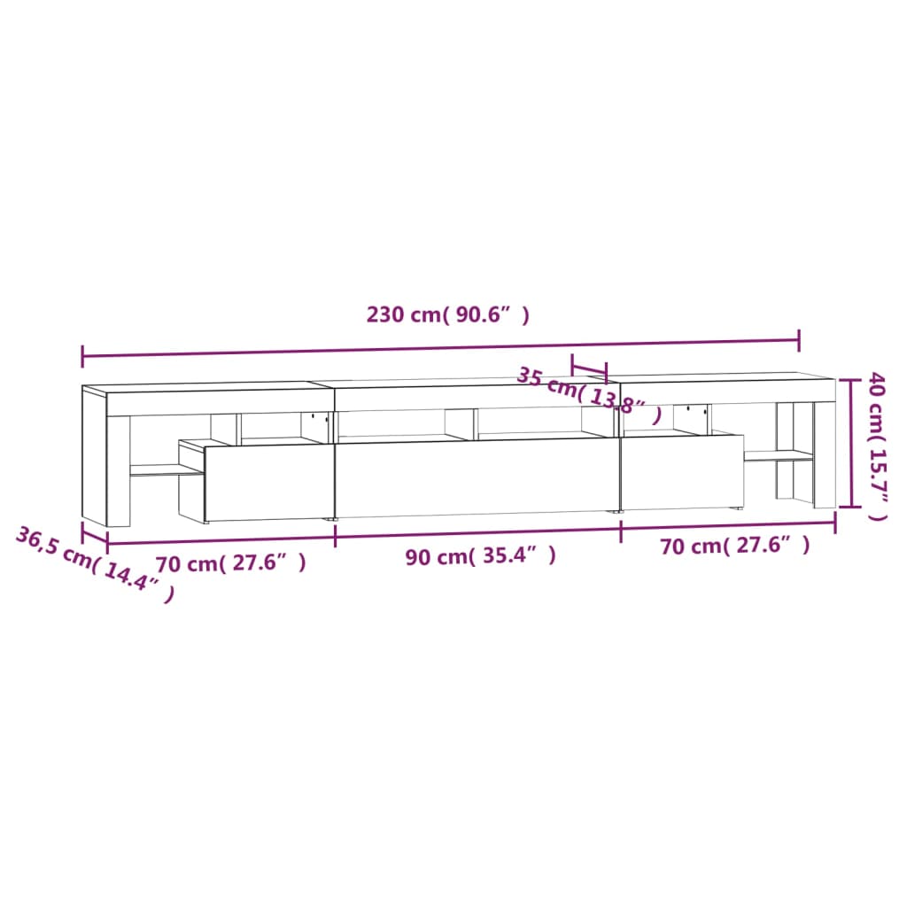 TV skříňka s LED osvětlením betonově šedá 230x36,5x40 cm - obrázek 16