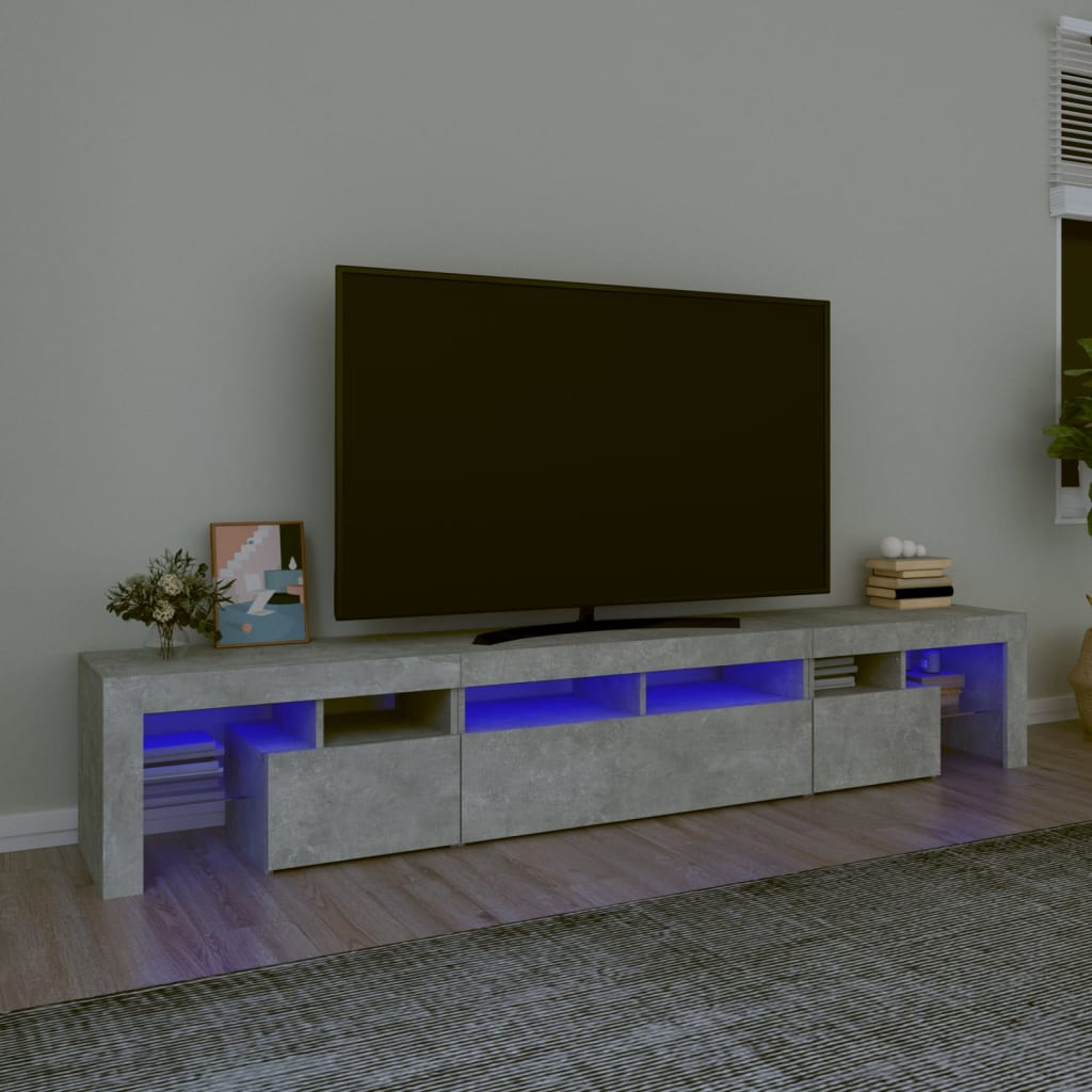 vidaXL Meuble TV avec lumières LED Gris béton 230x36,5x40 cm