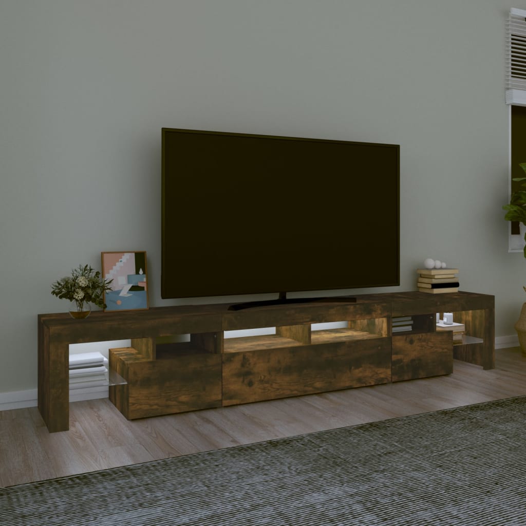  TV skrinka s LED svetlami dymový dub 230x36,5x40 cm
