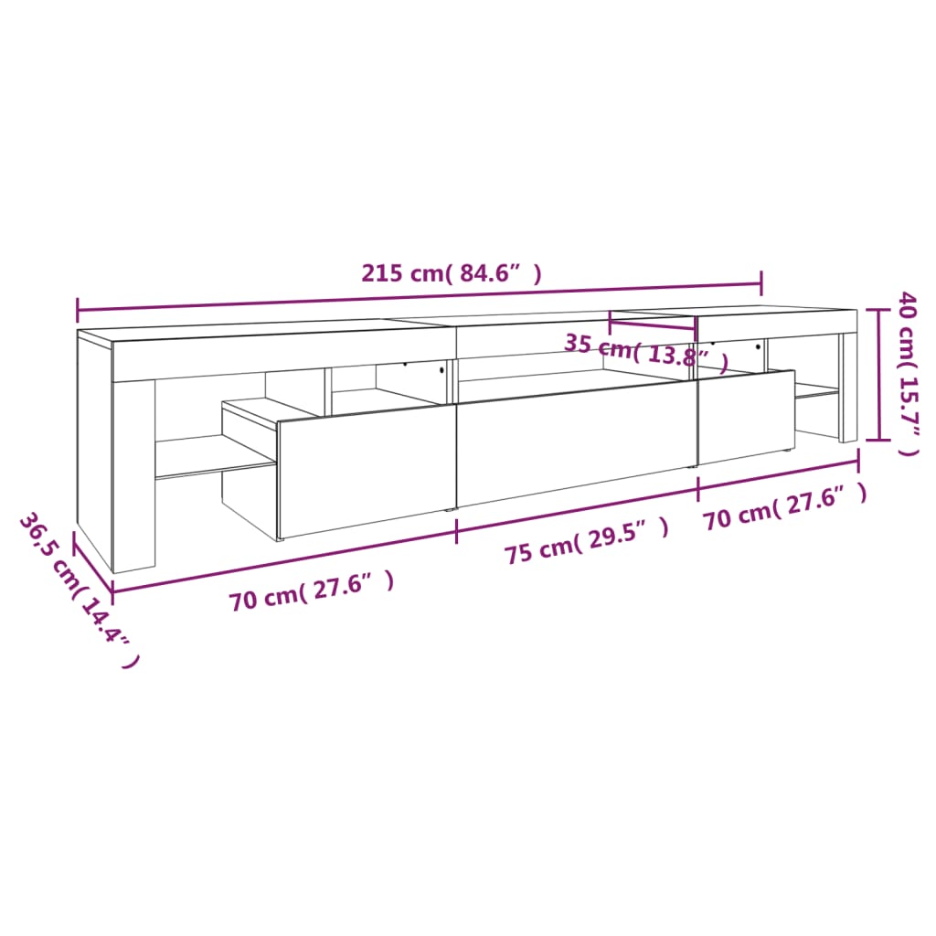 TV skříňka s LED osvětlením bílá 215x36,5x40 cm - obrázek 15