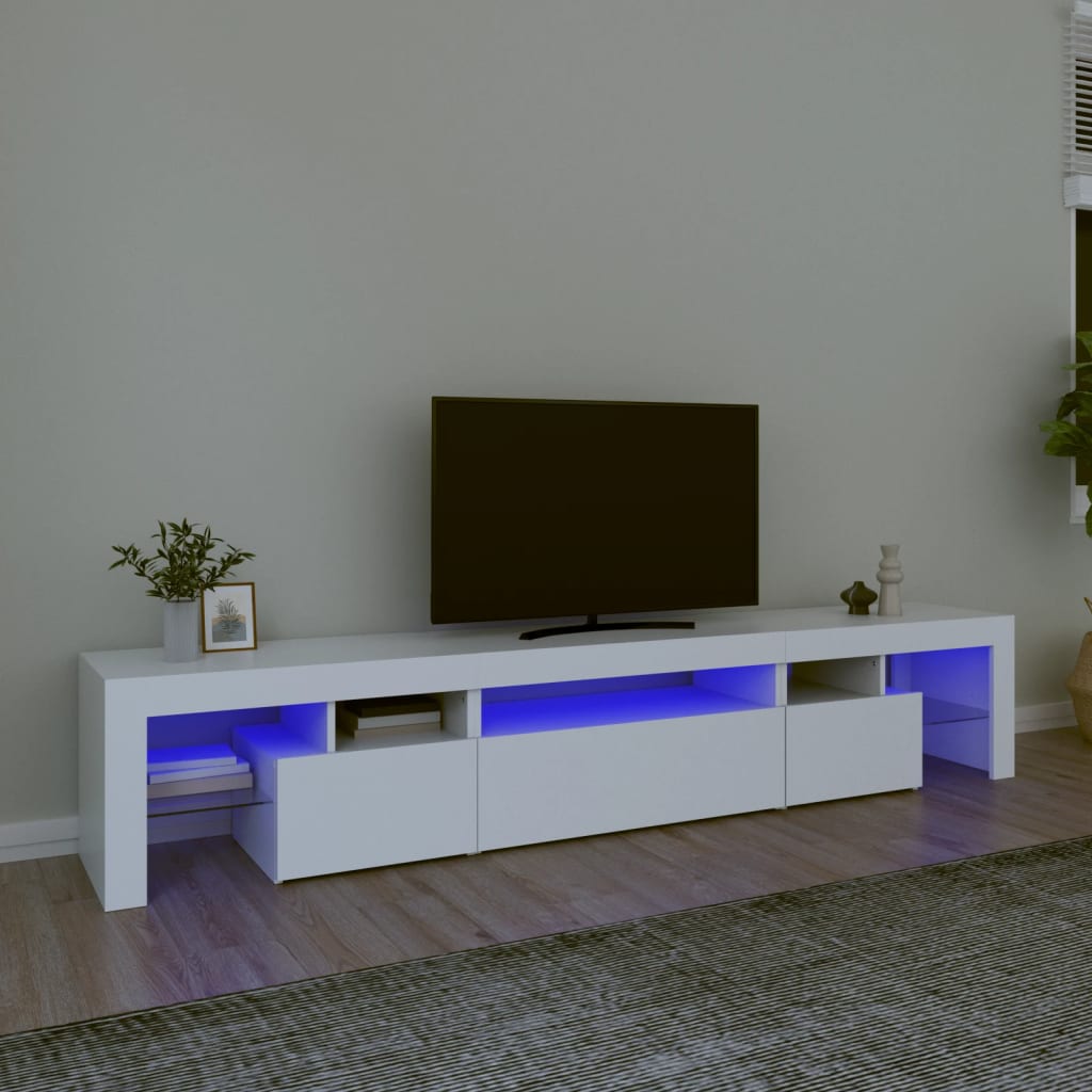 vidaXL Szafka pod TV z owietleniem LED, biaa, 215x36,5x40 cm