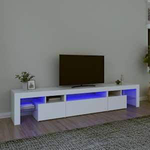TV omarica z LED lučkami bela 215x36,5x40 cm