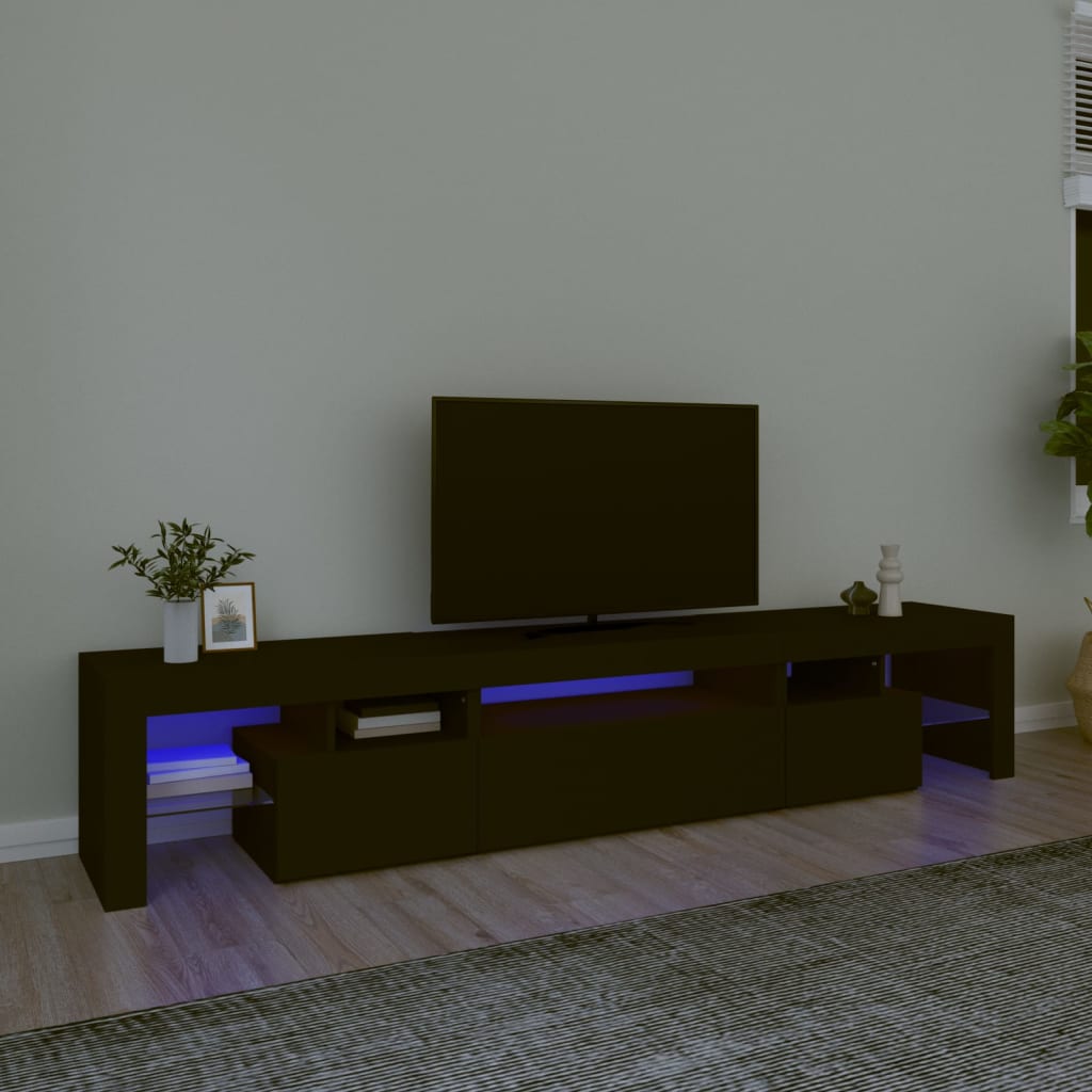 vidaXL Szafka pod TV z owietleniem LED, czarna, 215x36,5x40 cm