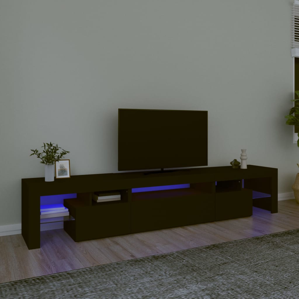 vidaXL Comodă TV cu lumini LED, negru, 215x36,5x40 cm