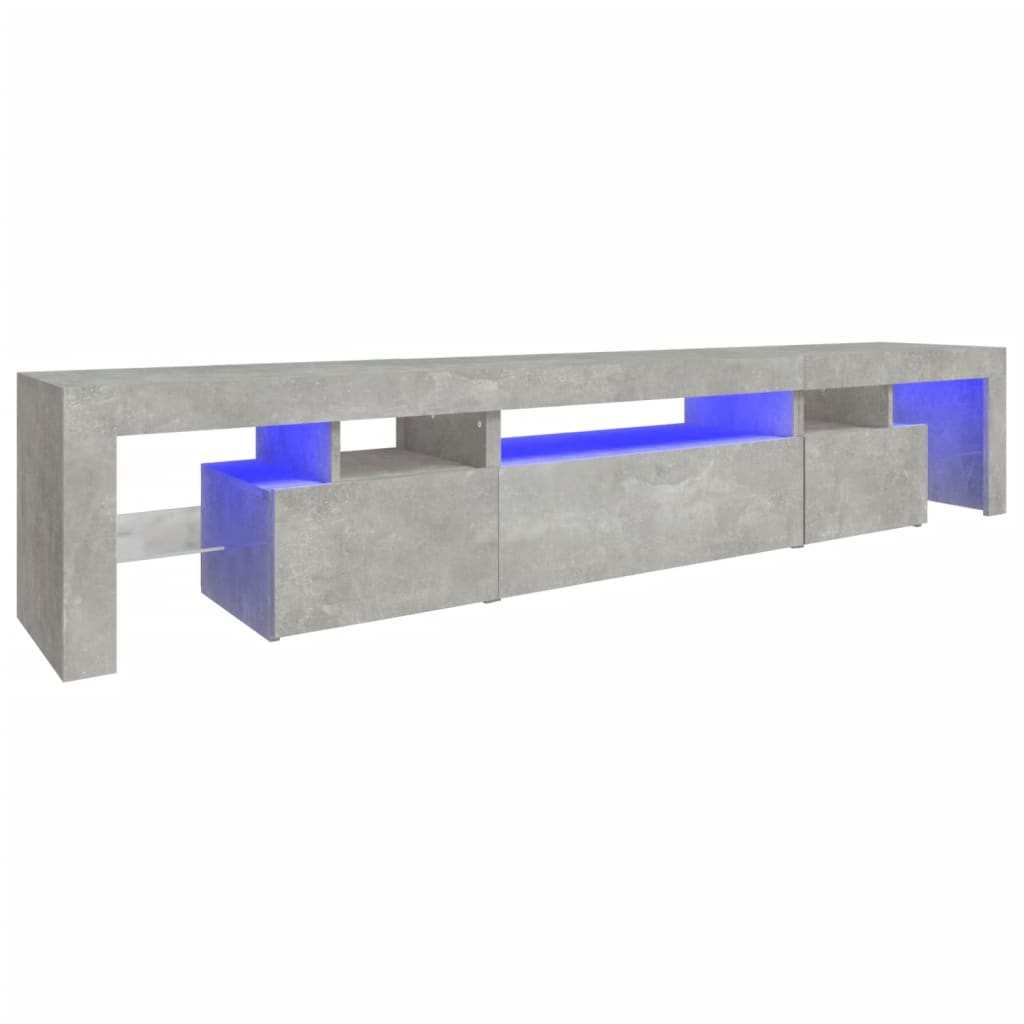 Comodă TV cu lumini LED, gri beton, 215x36,5x40cm