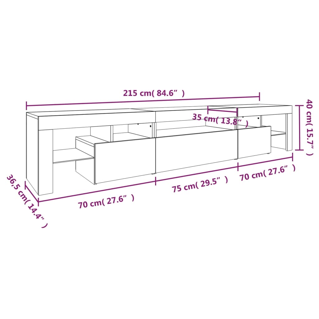 TV skříňka s LED osvětlením betonově šedá 215x36,5x40 cm - obrázek 15