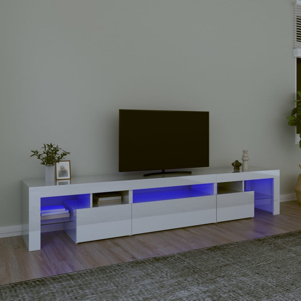 vidaXL Szafka pod TV z owietleniem LED, biaa, 215x36,5x40 cm