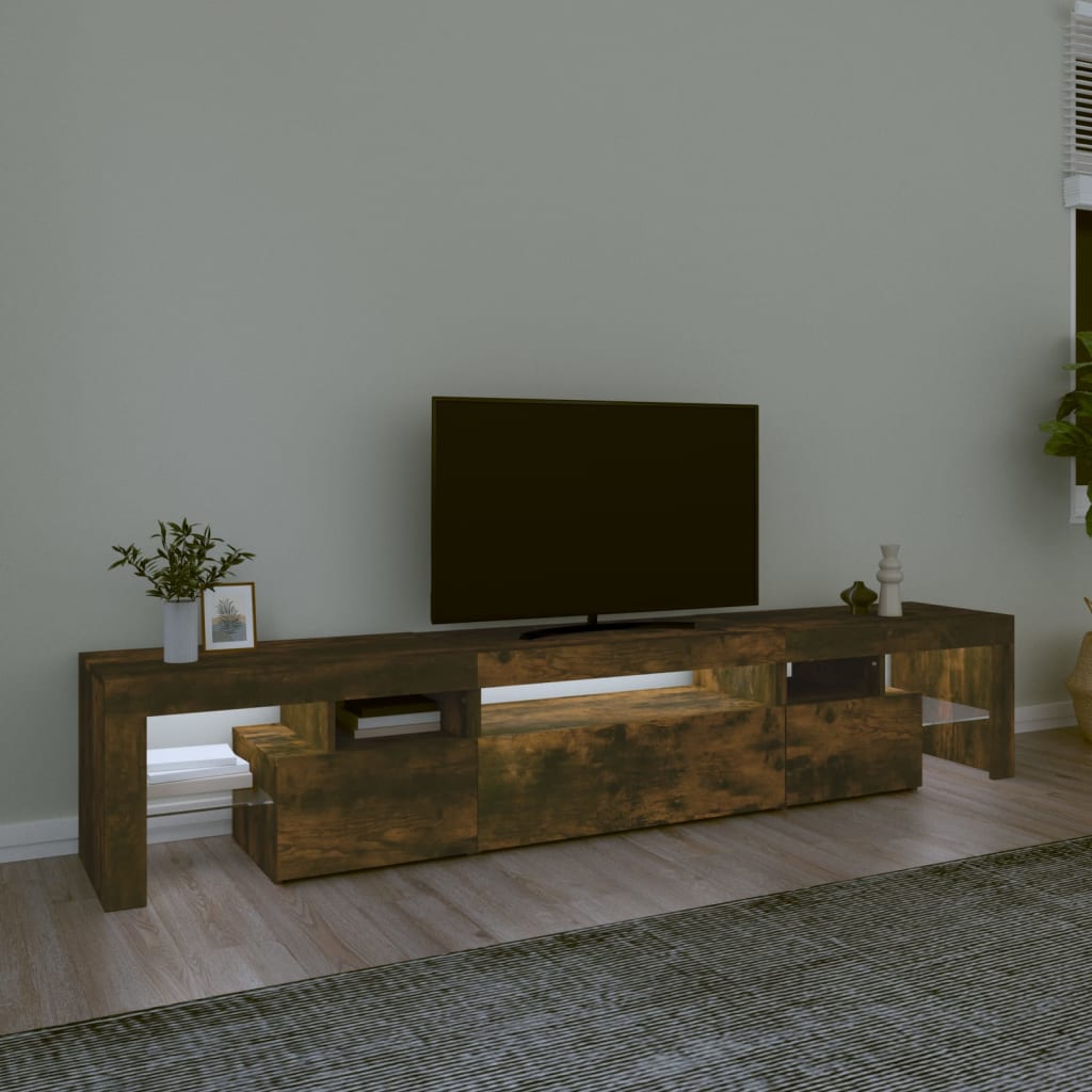 Meuble TV avec lumières LED Chêne fumé 215×36,5×40 cm | meublestv.fr 4