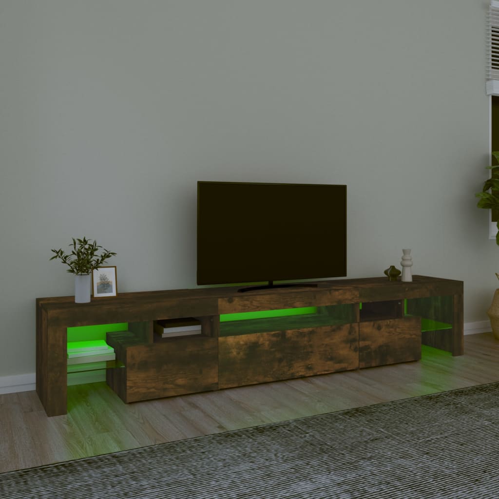 Meuble TV avec lumières LED Chêne fumé 215×36,5×40 cm | meublestv.fr 5