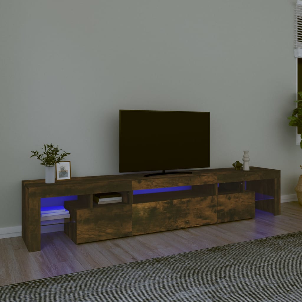 vidaXL Comodă TV cu lumini LED, stejar fumuriu, 215×36,5×40 cm