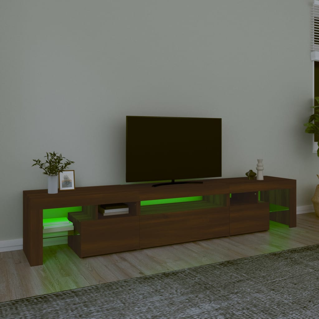 barna tölgyszínű TV-szekrény LED-lámpákkal 215x36,5x40 cm